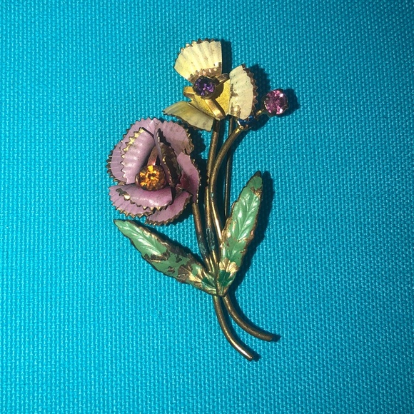 Vintage Austrian Crystal Flower Brooch - Picture 1 of 2